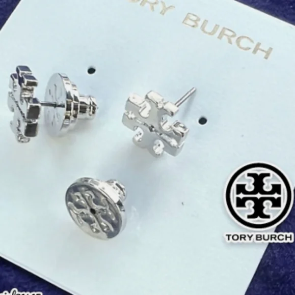Tory Burch kira stud earrings silver new - Picture 2 of 10
